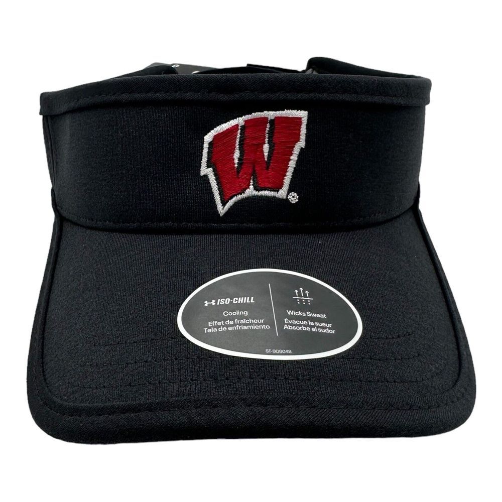 NWT Wisconsin Badgers Under Armour UA‎ ISO-CHILL Visor Black Adjustable Size S/M